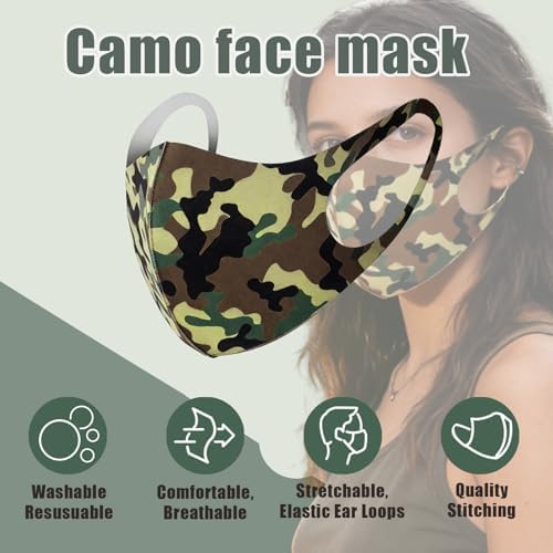 Camo Face Mask Hunting for Men Women 10pcs Ski Breathable Cover Adults Reusable Cloth Camouflage Sports Gear