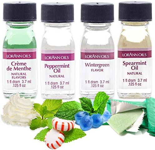 LorAnn Oils Super Strength Flavoring, Used For Candy Making, Flavoring Extracts, Baking, Hard Candy, & Flavor Oils - Bold, Natural Flavors 4X Stronger Than Extracts, Mint Variety, 4 Pack, 0.125 fl oz