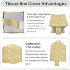 Tissue Box Cover, Tissue Box Holder, Square with Belt Bottom, PU Leather Decorative Organizer for Desk, Tabletop, Countertop Bathroom, Toilet Car,Office, Dresser Bedside, Aesthetic Yellow Flower Decor