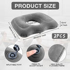 Leinuosen 2 Pcs Inflatable Seat Cushion 18.1'' x 15.7'' x 4.7'' Portable Lift Donut Pillow Height Adjustable Hemorrhoid Pillow for Tailbone Back Pain Bed Sore Home Car Chair Wheelchair Sitting (Grey)