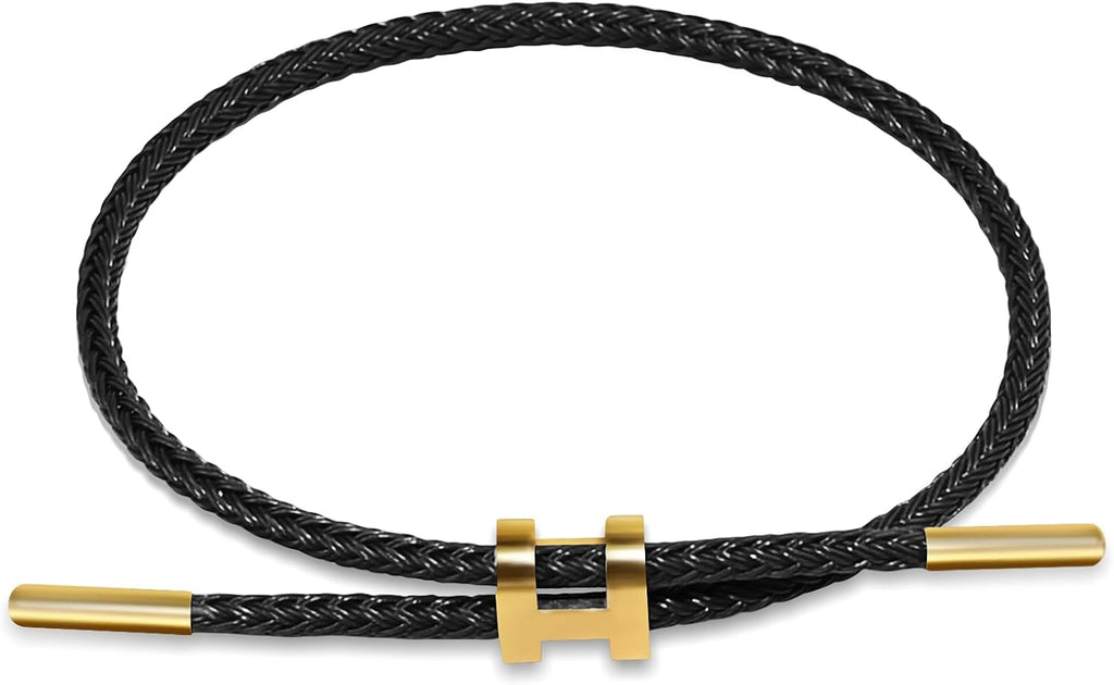 Simple Titanium Rope Steel wire Bracelet, Bracelet with Adjustable Design Polished H Shape Buckle, Fashion Gift for Women Men