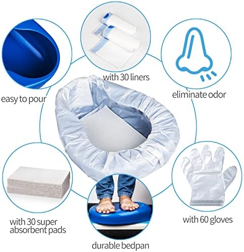 Bedpan Set with 30 Super Absorbent Pads and Disposable Liners, Bed Pans for Elderly Females Women and Men Comfortable, Thick PP Extra Large Heavy Duty by MINIVON