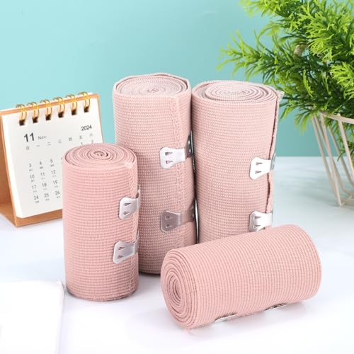 Gatuida 4pcs Elastic Medical Bandages Wrap, Compression Roll with Extra Metal Clips, Sports Supplies for Ankle Support, Arm, Leg, or Chest Injury, 177.16 x 2.95 x 0.03 Inch