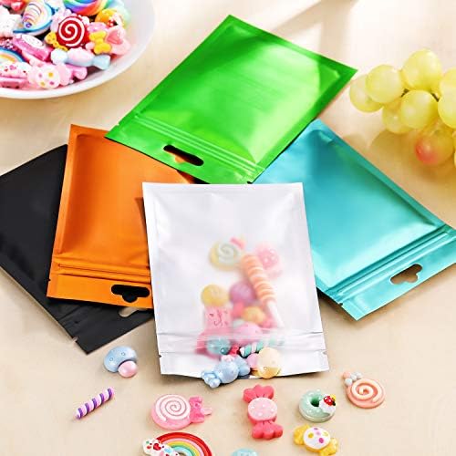Hestya 200 Pieces Film Resealable Bags Polyester Odor Proof Bags Aluminum Foil Food Storage Metallic Flat Zipper Sealable Pouch for Small Business Candy Sample Packaging(3.1 x 5.1 Inch,Multicolor)