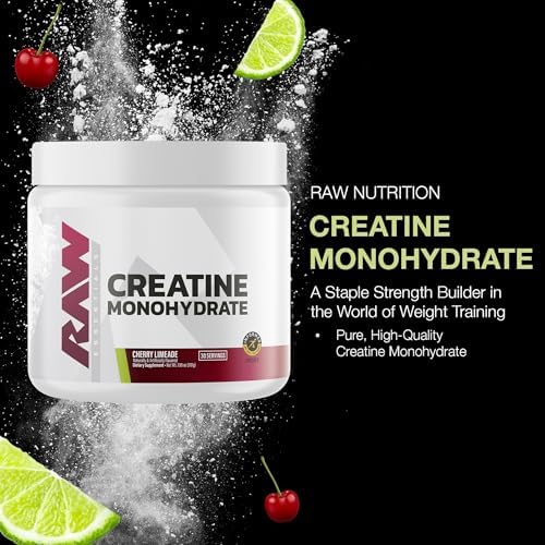 RAW Nutrition Creatine Monohydrate Powder, Cherry Limeade (30 Servings) - Micronized Creatine Monohydrate Supplement for Workout Performance, Build Muscle & Strength - Creatine Powder for Men & Women