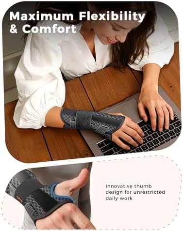 Carpal Tunnel Wrist Brace for Women&Men, [Ultra Breathable & Upgraded Support] Night Wrist Support with Metal Splints Fit Right Hand, Rigid Hand Brace for Tendonitis, Sprain, Arthritis, Pain Relief(Black, S/M, Left Hand)