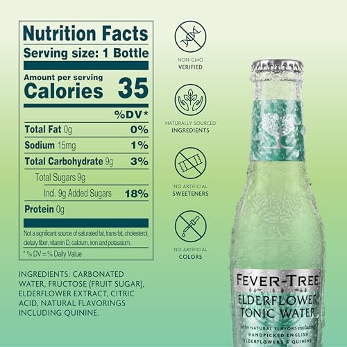 Fever-Tree Tonic Water Glass Bottles, Elderflower, 163.2 Fl Oz