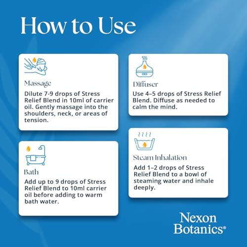 Stress Relief Essential Oil Blend 30 ml - Stress Relief & Calm Essential Oil for Diffusers & Aromatherapy - Promotes Relaxation & Rest - Nexon Botanics