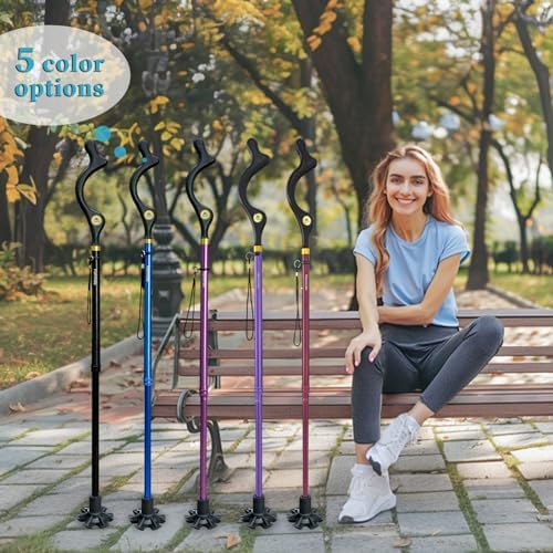 Walking Cane Foldable for Men & Women Seniors for Balance,Self Standing Folding Cane,Height Adjustable Anti-Slip Lightweight Alloy Walking Stick Collapsable for Travel Mobility Aid