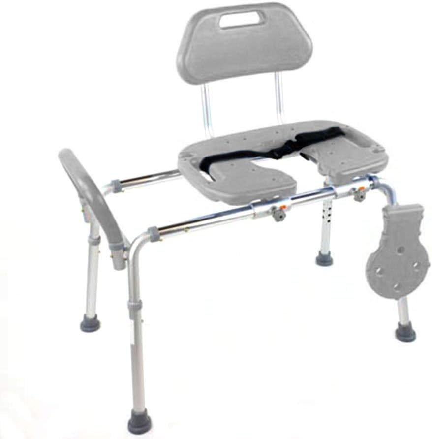 Platinum Health Sliding Shower Chair HydroGlyde Premium Heavy Duty, Padded Bathtub Transfer Bench with Cut Out Seat, for Bath Tub, Adjustable Legs, and Safety Belt, Quick Tool-Less Assembly, Gray