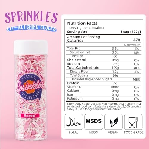 Dye Free Sprinkles No Artificial Dyes Natural Pink Confetti Jimmies Sprinkles for Cake Decorations Baby Shower, Cookies, Fondant Cake, Dessert Toppings, 4.2oz
