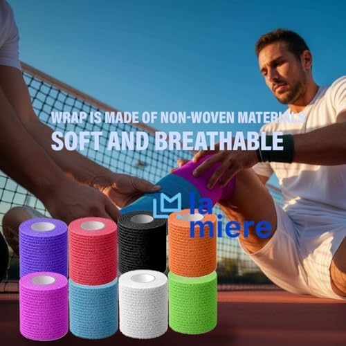 Self Adherent Cohesive Bandage 4" x 5 Yards, 8 Pack Multicolor – Full-Length Assurance, Hypoallergenic Latex-Free, Hand-Tearable No-Residue Wrap for Skin & Pet – LA MIERE