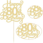 1 Pack Happy 80th Birthday Cake Topper Gold Glitter 80 & Fabulous Cheers to 80 Years Old Birthday Cake Pick for Celebrating 80th Birthday Anniversary Party Cake Decorations Supplies
