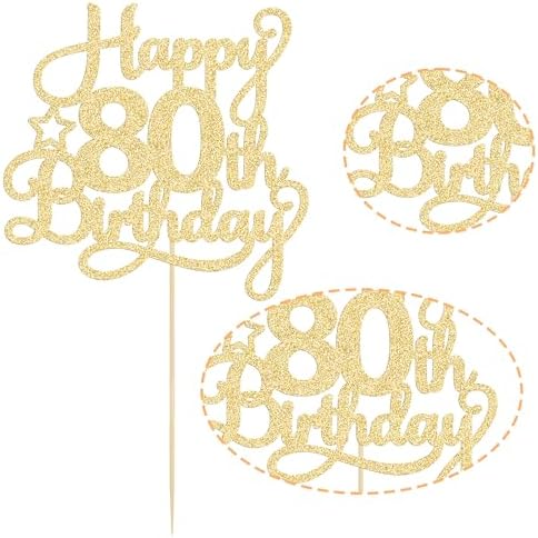 1 Pack Happy 80th Birthday Cake Topper Gold Glitter 80 & Fabulous Cheers to 80 Years Old Birthday Cake Pick for Celebrating 80th Birthday Anniversary Party Cake Decorations Supplies