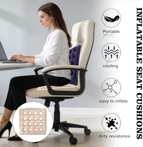 2-Pack Inflatable Waffle Cushion for Pressure Relief, Portable Air Seat Cushion for Office Chair Car Seat Wheelchair, Breathable Seat Pad for Sciatica & Long Sitting, Includes Air Pump & Storage Bag