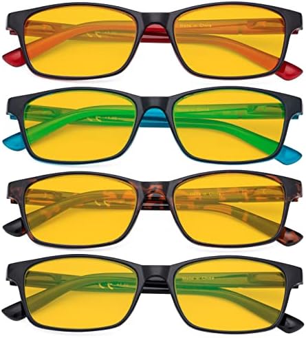 Eyekepper 4 Pack Blue Light Filter Glasses Classic Anti Screen Glare Computer Reading Glasses Amber Tinted +2.00
