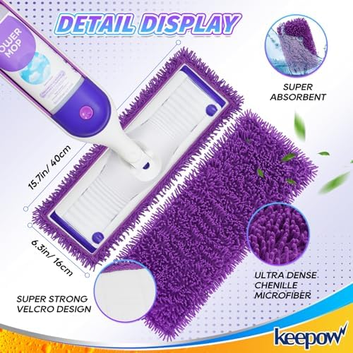 KEEPOW Reusable Power Mop Refills Pads Compatible with Swiffer PowerMop Mop - Power Mop Pads Refill - Washable Microfiber Pads for Multi-Surface Floor Cleaning, 8Pack