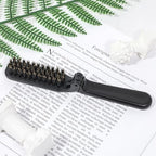 2 Pcs Travel Folding Boar Bristles Hair Brush, Collapsable Pocket Anti-Static Range Mini Beard and Hair Styling Tool for Women and Men (Black)