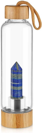 PAHION Natural Crystal Water Bottle Quartz Glass Bottle With Gemstone Point Healing Obelisk Wand Center Decorated For Making Crystal Infused Gem Elixir Water