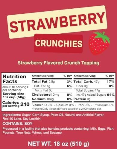 Strawberry Crunch Topping – Strawberry Crunch Crumbles for Ice Cream, Frappe, Cookies & Cakes, Cupcake Toppings, 18 Ounce Bag