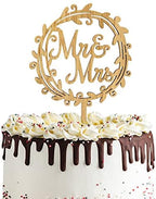 "yueton Mr & Mrs Wooden Cake Topper, Chic Rustic Style Wedding Engagement Cake Topper, Mr and Mrs Wreath Cake Decoration, Wedding Anniversary Party Supplies - with a Gift Box"