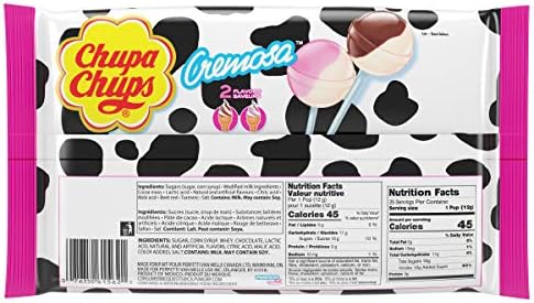 Chupa Chups (1) bag Cremosa Lollipops Candy 2 Ice Cream Flavors - Strawberry and Cream, Choco-Vanilla - Fat, Peanut & Gluten Free 25 pieces/10.58 oz