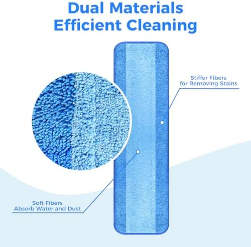 wlich 4-Pack Microfiber Cleaning Pads, 18-Inch Microfiber Mop Pads Compatible with Bona Mop, Washable and Reusable Mop Pad Refills for Hardwood Tile Laminate Floors