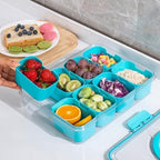 WACOI Divided Snack Serving Tray with Lid and Handle Travel Snackle Charcuterie Container Portable Storage Organizer for Candy, Fruits, Nuts, Snacks, Party, Picnic (1pack, Lake blue)
