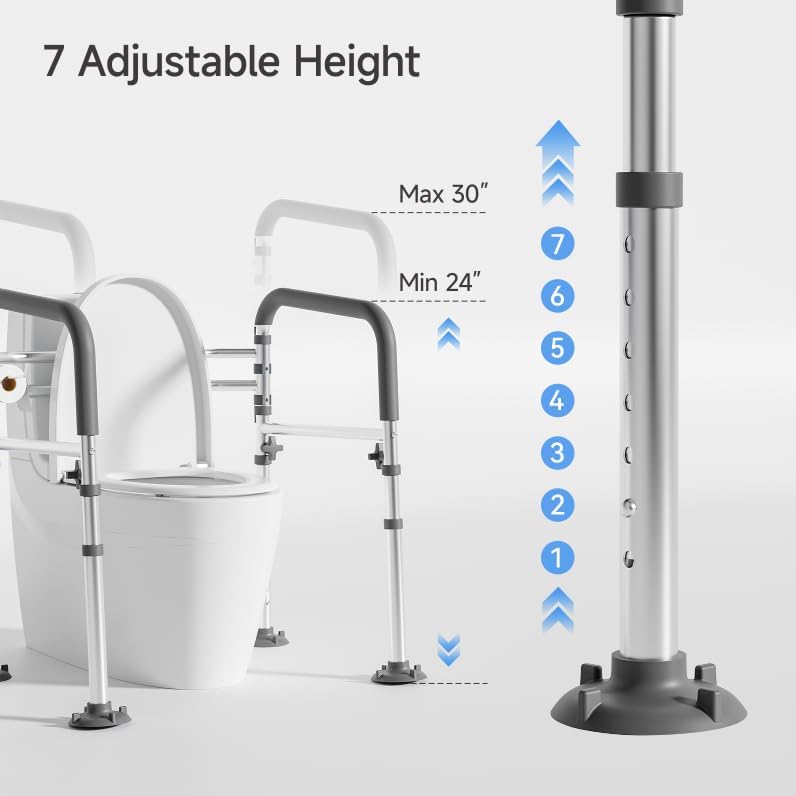Toilet Safety Rails,Height-Adjustable Toilet Frame Width-Adjustable Toilet Handles Foldable Toilet Rail Provides Support for Seniors ， Pregnant ，Disabled （Gray）