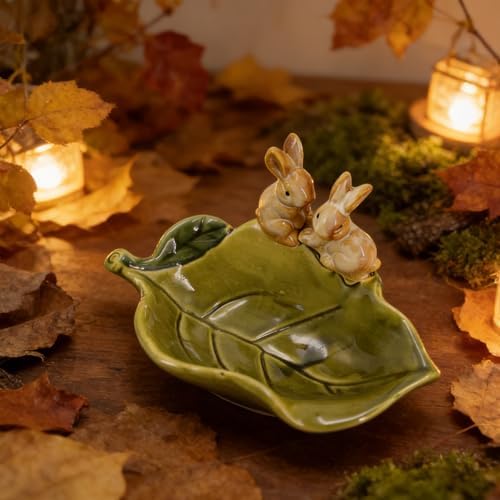 Ceramic Rabbit Soap Dish Holder, Keep Bathroom & Kitchen Organized - Decorative Bunny Sponge Rack, Key Bowl & Jewelry Tray for Countertop Storage, Cute Green Home Decor (1 Piece)