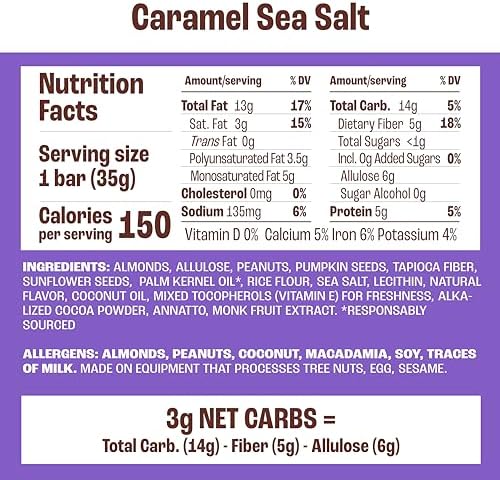 Munk Pack Fiber Nut Bars, Caramel Sea Salt, Prebiotic Probiotic GLP-1 Snack, 5g Fiber, Gut Friendly Allulose, 5g Plant Protein, Gluten Free, Keto, No Sugar Alcohol, 3g Net Carb, 12 Count