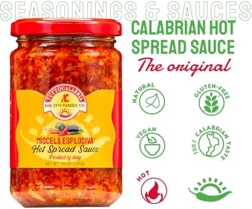 TUTTOCALABRIA Hot Spread Sauce, Miscela Esplosiva, 10 OZ (285g), Minced Calabrian Chili & Giardiniera Vegetables