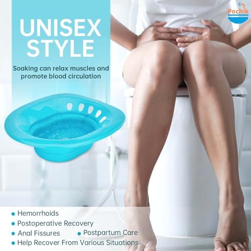 Pochik Sitz Bath for Toilet Seat, Sitz Baths for Hemorrhoids and Postpartum Care, Yoni Steam Seat, Collapsible Basin for Epsom Salt Soak, Sits Bath Kit for Women - Sapphire