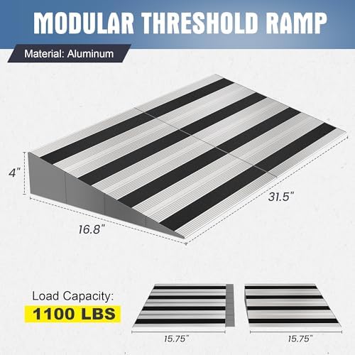 4" Rise Modular Threshold Ramp for Doorways, Stable Wheelchair Ramp for Home Steps, Aluminum Door Ramp and Curb Ramp for Scooters, Power Chairs, Cars, 1100LBS Load Capacity