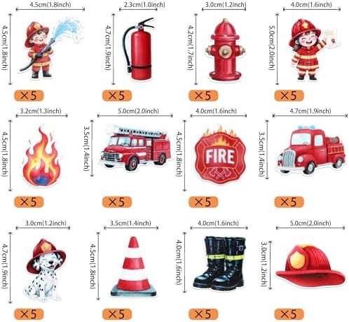 60 Edible Firetruck Cupcake Toppers Wafer Paper Fireman Party Cake Decorations Firetruck Birthday Decorations for Fireman Fire Truck Theme Baby Shower Birthday Party Cake Food Decorations Supplies
