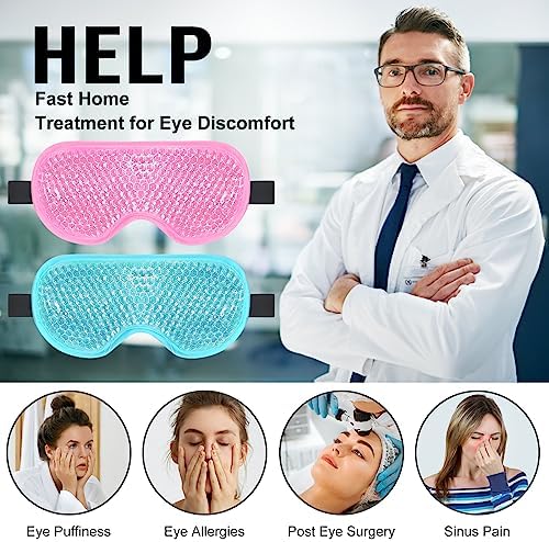 BeeVines Gel Eye Mask, 2 Pack Cooling Ice Masks for Puffy Eyes for Men & Women, Cold & Warm Compress for Post Surgery, Puffiness, Allergies, Sinuses & Migraines Treatment
