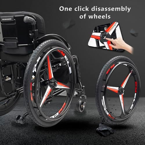 Sports All-Terrain Wheelchair, Folding, Aluminum Alloy, Black, Modern Style, 220Lbs Load Capacity