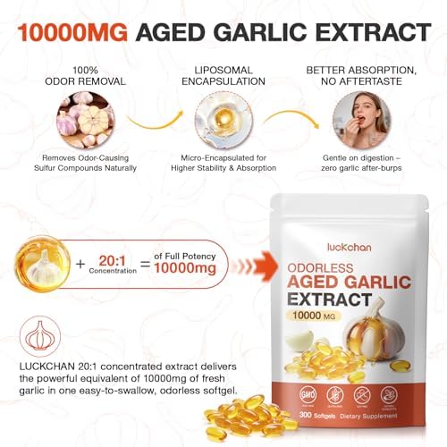 Aged Garlic Extract - 10000mg High Potency Odorless Garlic Supplements for Heart & Immune Support - Natural Garlic Extract Capsules, Non-GMO, Gluten Free, 300 Softgels