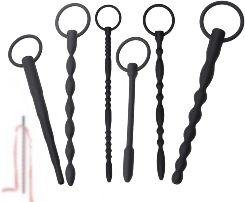 Men's Flexible Hollow Fitness Rod Black Lightweight Urethral Probe 6 Types of Workout Accessories-ushlM34 (6PCS)
