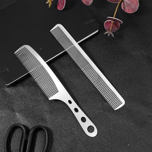 2 Pieces Stainless Steel Fine Tooth Combs for Women, Silver Metal Comb Anti-static Sparse Haircut Comb Unbreakable Teasing Hair Styling Combs with Haircut Beauty Tool for Women Men Barber Supplies