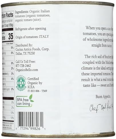 ORGANICO BELLO Organic Premium Chopped Tomatoes, 28 OZ