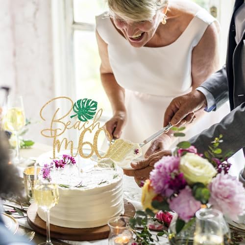 Beach I'm 60 Cake Topper, Aloha 60/Oh Flock I'm 60, Luau Tropical 60th Birthday, Summer Hawaiian Happy 60th Birthday Anniversary Party Decorations Supplies for Men Women