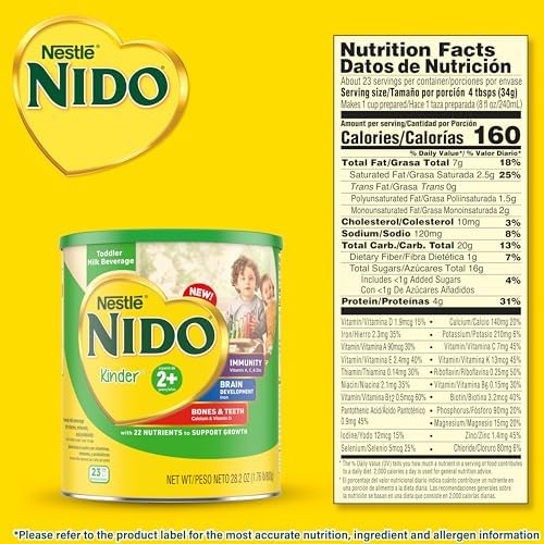 Nestlé NIDO Kinder Toddler Milk Beverage Powder Mix, 2 + Years, 23 Servings per Container, 138 Total Servings, 6x800g (4,800g)