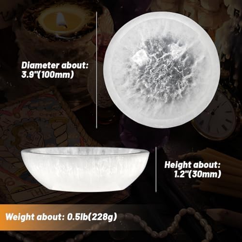 4" Selenite Crystal Bowl with 100g Clear Quartz Chips- Selenite Charging Bowl for Energy Cleansing, Charging, Meditation, Home Decor & Crystal Healing