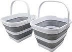 SAMMART 10L (2.6 Gallon) Collapsible Rectangular Handy Basket/Bucket (White/Grey (Set of 2))