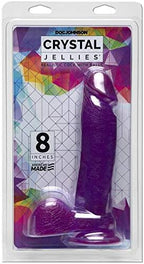 Doc Johnson Crystal Jellies - 8" Realistic Cock With Balls - Strong Suction Cup Base - 8.2 In Long & 2.0 In. Wide - Dildo, Purple