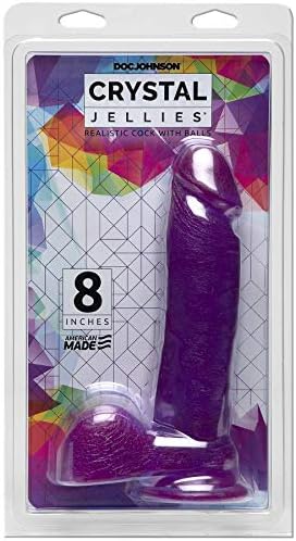 Doc Johnson Crystal Jellies - 8" Realistic Cock With Balls - Strong Suction Cup Base - 8.2 In Long & 2.0 In. Wide - Dildo, Purple