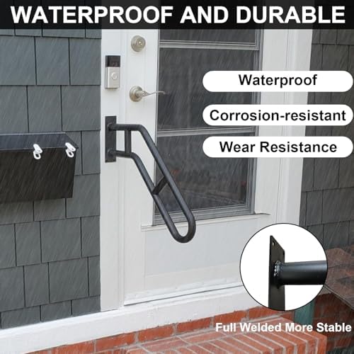 Upgraded Stair Handrails for 1-3 Steps, Wall Mounted Safety Grab Bar with Matte Finish, 27" Length Handrails for Outdoor and Indoor, Hand Rail with 2 Anti-Skid Crossbar Good for Elderly,Kids,Disabled