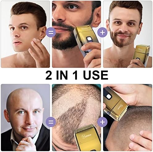 Hatteker Foil Head Shaver Triple Blades Electric Shaver Razor for Men Close Bald Head Barber Trimmer Waterproof Wet & Dry, Cordless, Gold