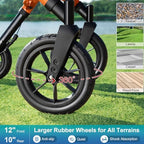 Rollator Walker with Seat, Tall Walkers for Seniors, 12" Big Rubber Wheels All Terrain Rollator Walker with Backrest, Built-in Cable, Foldable and Dual Adjustable Height for 5.3-7ft, Orange